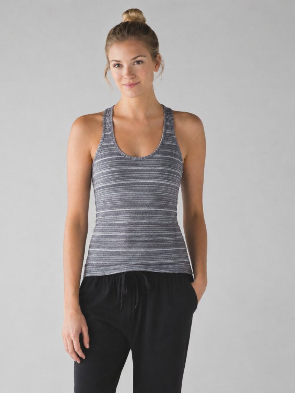 Lululemon Cool Racerback Tank Top Gray White Striped Size 8 CRB Athletic Yoga